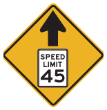 Speed Reduction Sign.